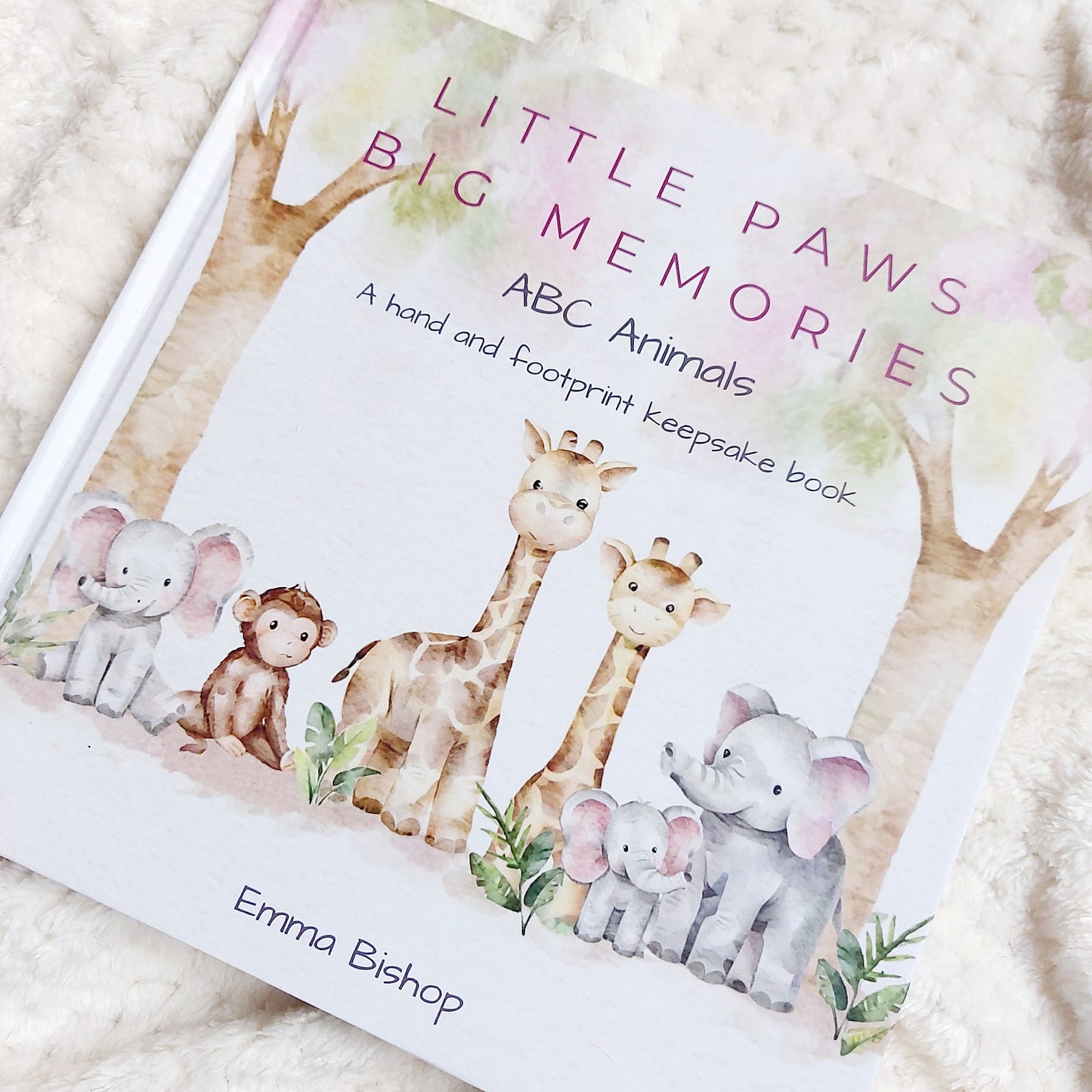 Front cover of Little Paws Big Memories ABC Animals. Baby hand and footprint keepsake book for newborn baby, baby shower gift.