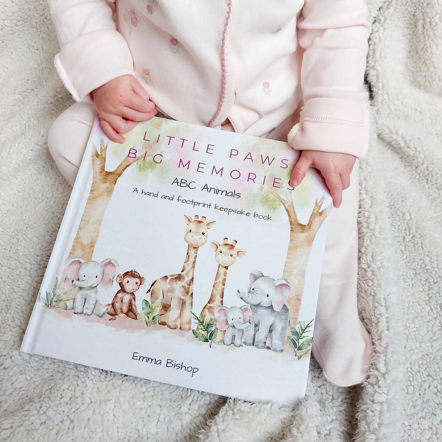 Little Paws Big Memories ABC Animals baby handprint and footprint keepsake memory book kit. Newborn baby gift idea, baby shower gift idea. Christening present. Baby scan photo and newborn baby hat.