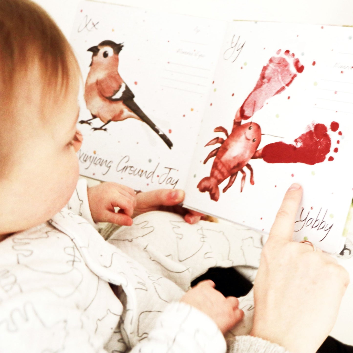 Little Paws Big Memories ABC Animals baby handprint and footprint keepsake memory book kit. Newborn baby gift idea, baby shower gift idea. Christening present. Footprint yabby feet.