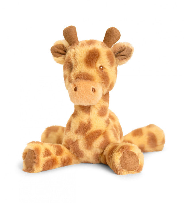 Keeleco Huggy Giraffe (17cm) plush soft soft for babies and newborn. Teddy stuffed animal on white background.