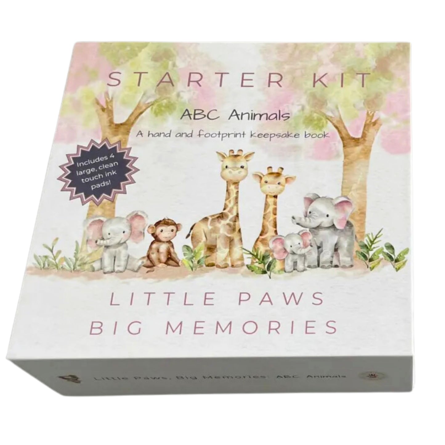 Little Paws Big Memories ABC Animals Starter Kit Box. Hand and footprint keepsake book and clean touch, mess free ink pads inside. For newborn baby, baby shower gift.