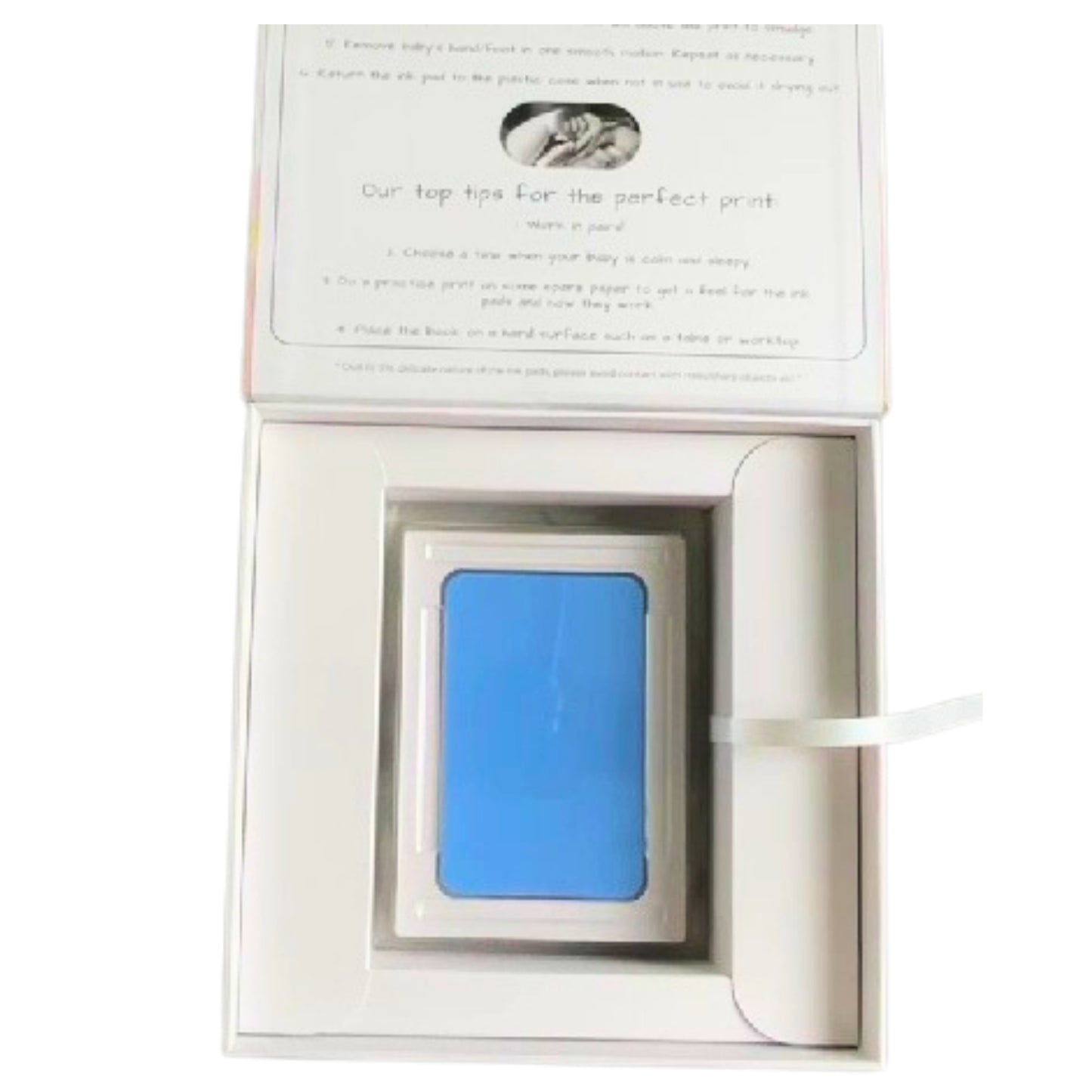 Little Paws Big Memories ABC Animals Starter Kit Box. Hand and footprint keepsake book and clean touch, mess free ink pads inside. Large blue ink pad. For newborn baby boy or girl, baby shower gift.