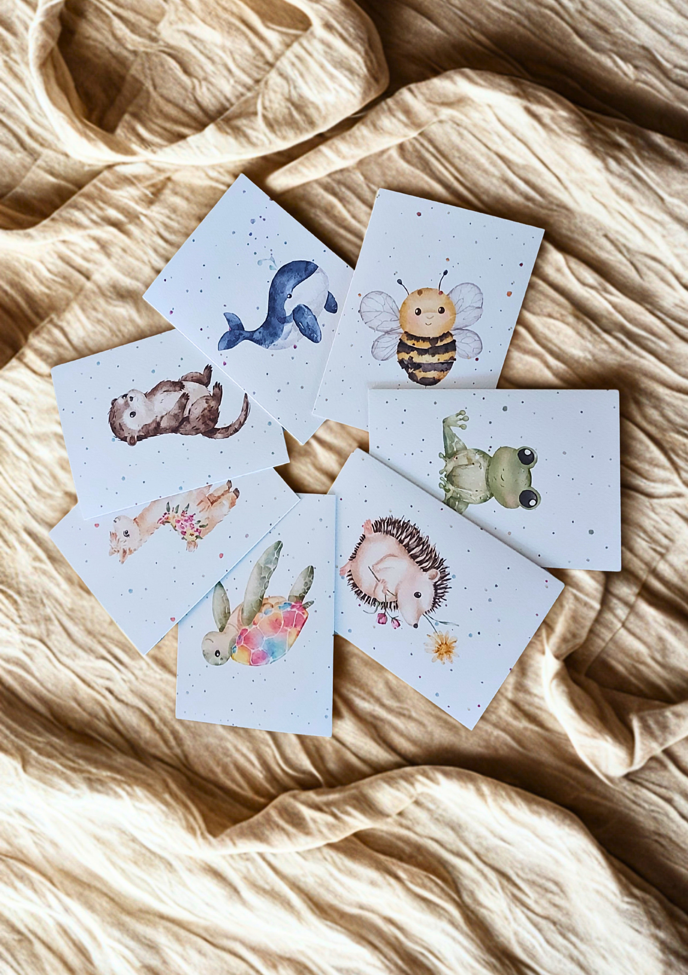 Blank Greetings Cards - Alpaca, Whale, Otter, Jellyfish, Bee, Frog, Hedgehog, Turtle