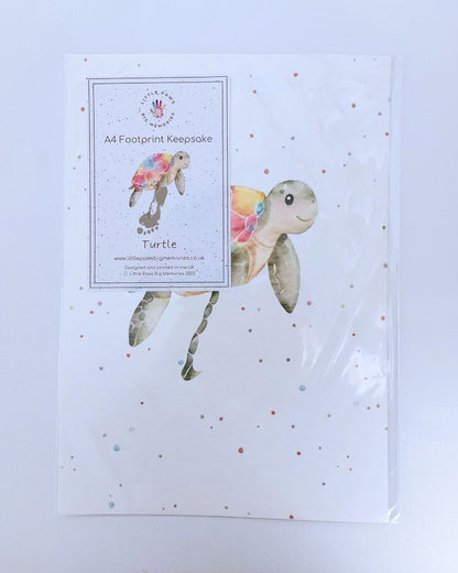 Illustration of turtle on A4 luxury textured card. With space for baby's footprint.