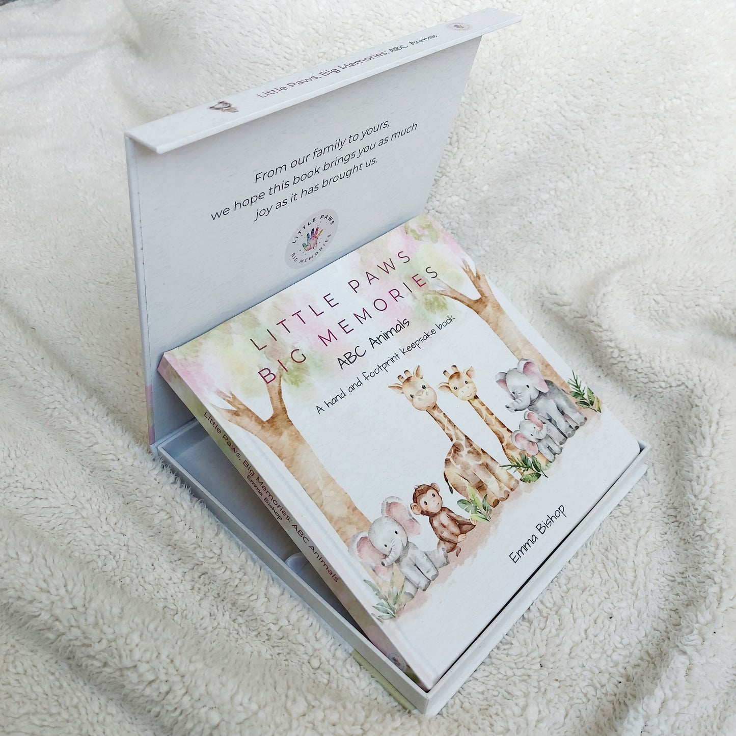 Little Paws Big Memories ABC Animals baby handprint and footprint keepsake memory book kit. Newborn baby gift idea, baby shower gift idea. Christening present. Book in magnetic gift box. Baby keepsake.