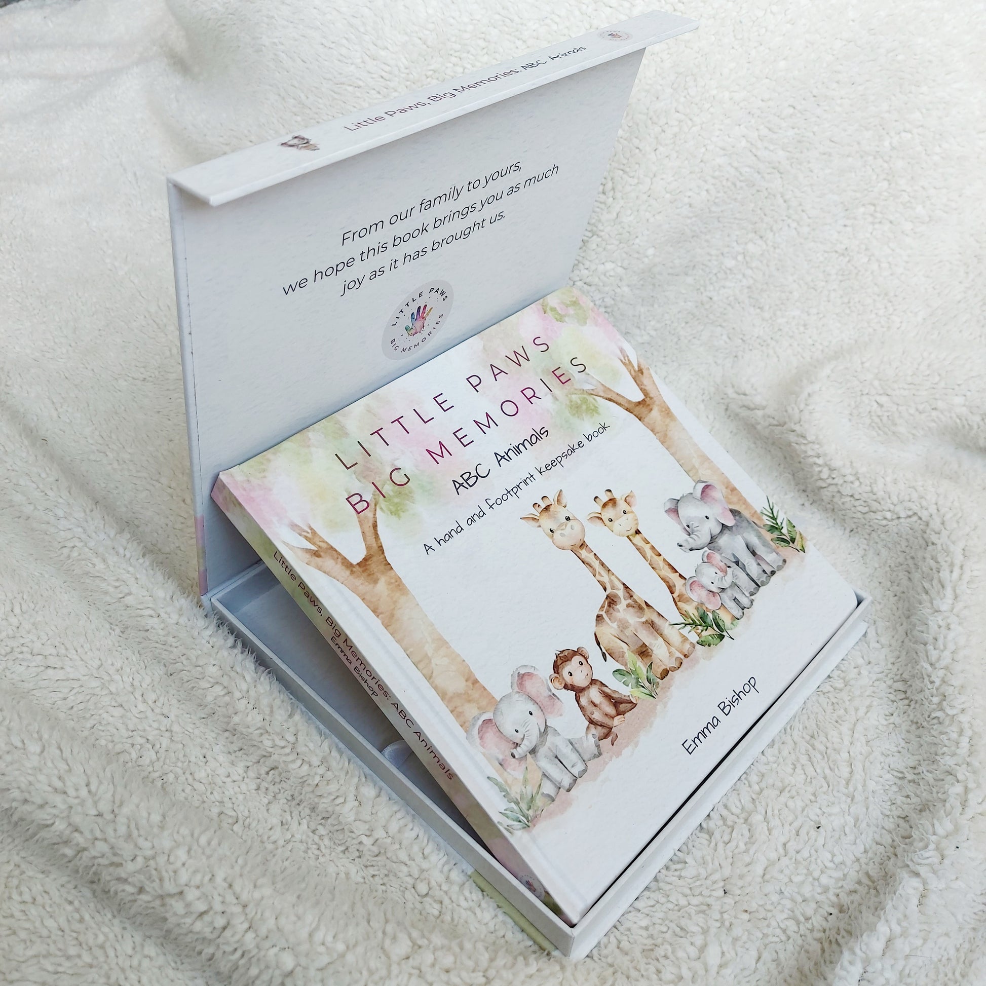 Little Paws Big Memories ABC Animals baby handprint and footprint keepsake memory book kit. Newborn baby gift idea, baby shower gift idea. Christening present. Book in magnetic gift box. Baby keepsake.