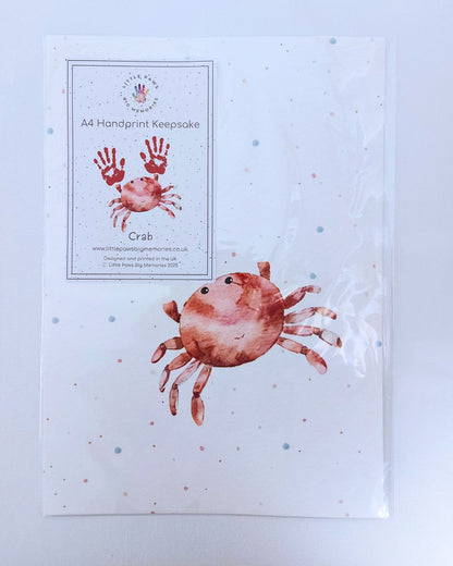 Illustration of a crab on A4 luxury textured card. With space for baby's handprints.
