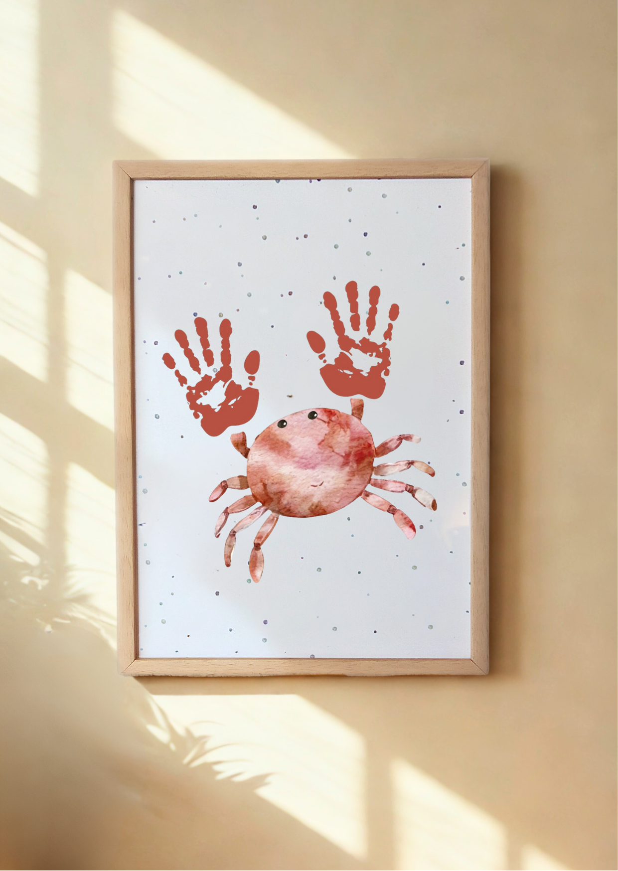 Framed Crab Print with child's handprints as pincers