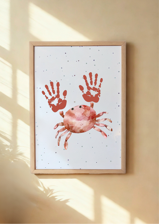 Framed Crab Print with child's handprints as pincers