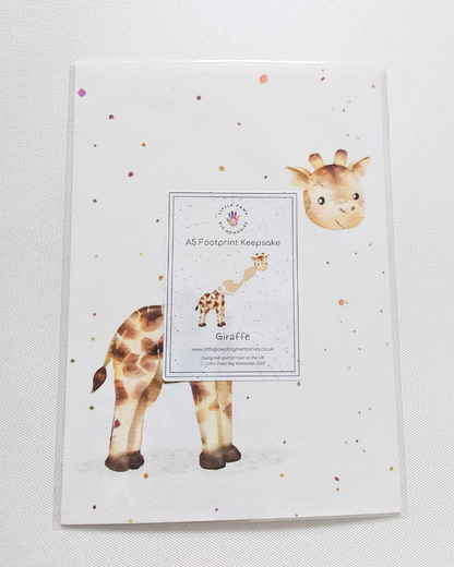 Giraffe A5 Footprint Keepsake Print. In clear cello wallet.
