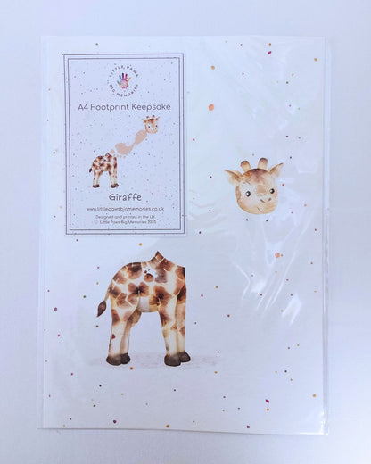 Illustration of a giraffe on A4 luxury textured card. With space for baby's footprint.