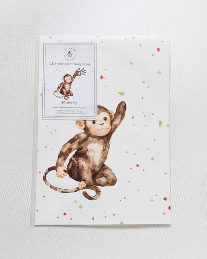 Monkey A5 Handprint Keepsake Print. In clear cello wallet.